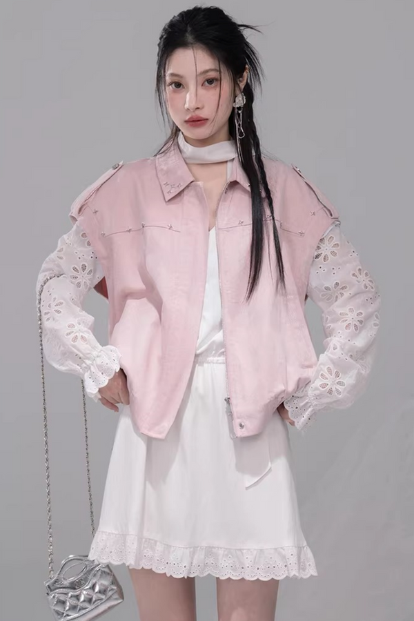 Fog Pink Denim Vest Jacket