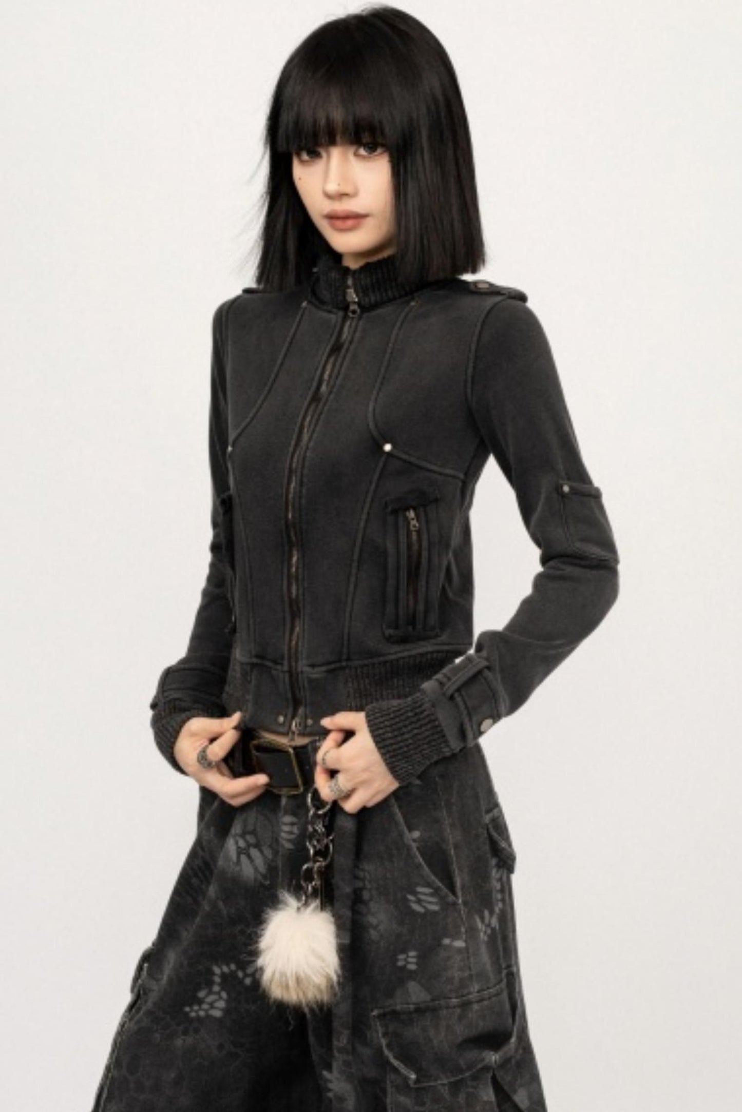 Retro Black Zipper Cardigan