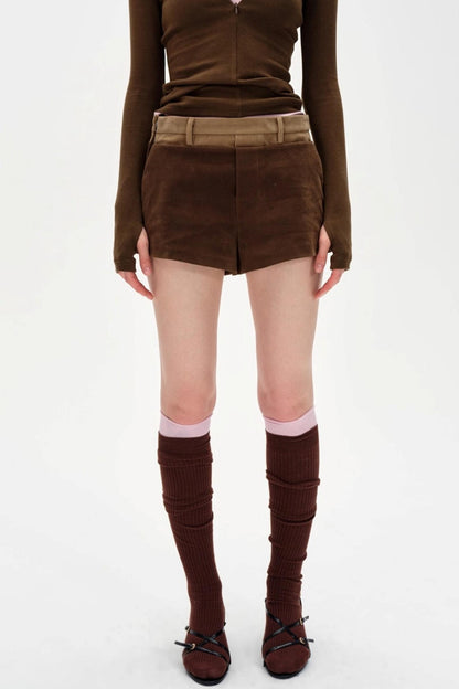 Color-Blocked High-Waisted Suede Shorts