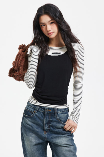 Patchwork Faux Layered Knit Top