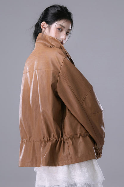 Deconstructed Dew Brown Leather Jacket