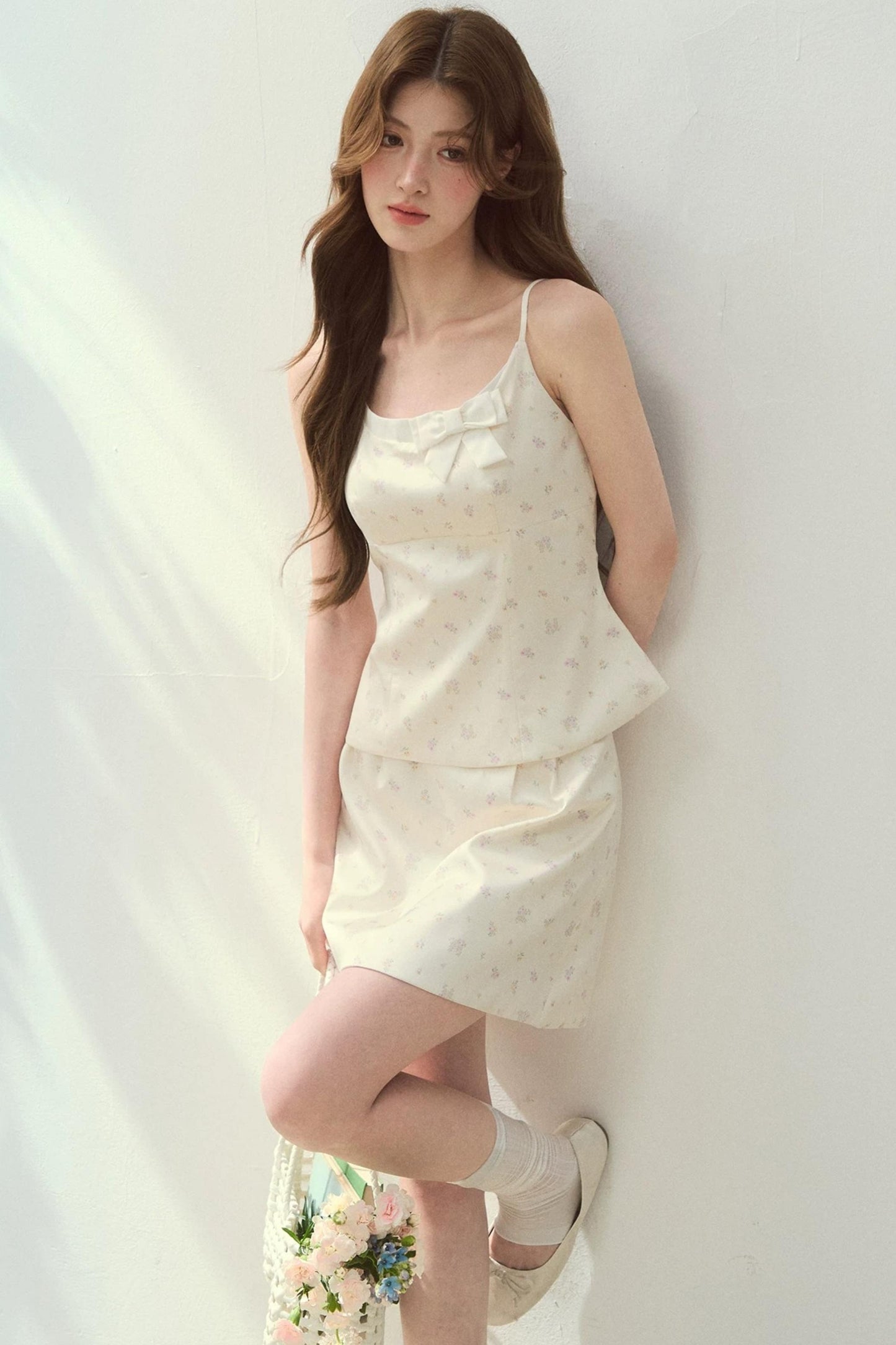 Satin Floral Camisole Skirt Set-Up