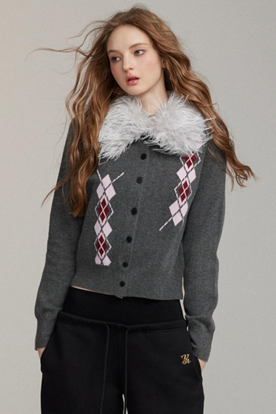 Fur Collar Quilted Knit Jacket