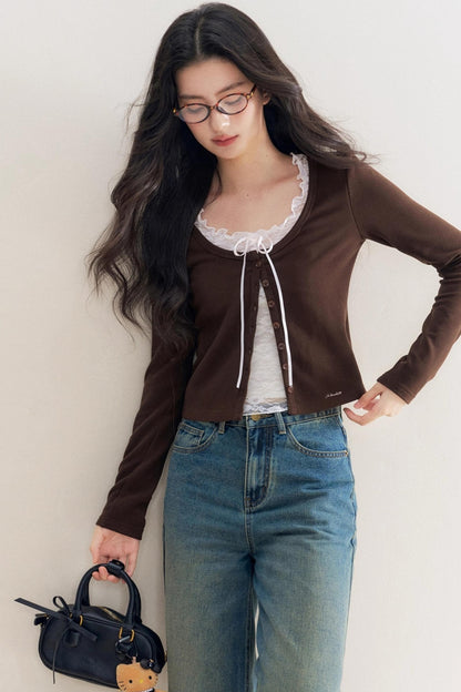 Romantic Lace Chocolate Cardigan