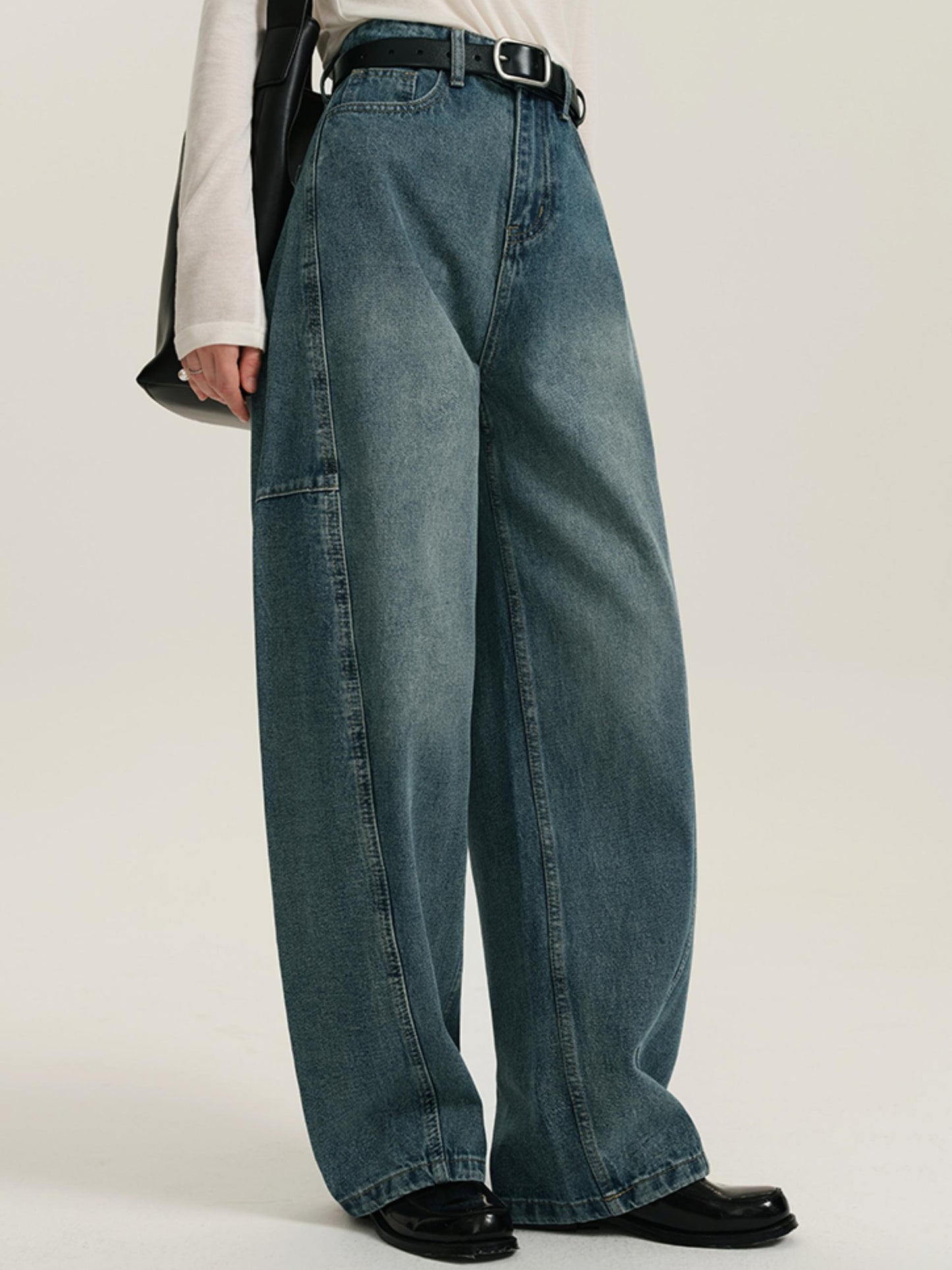 8.15 auf die neue Mitgliedschaft 85% Rabatt lockere High-Waisted-Jeans, Frauen Herbst modischen dekonstruierten Sinn für geschwungene weites Bein Freizeithose