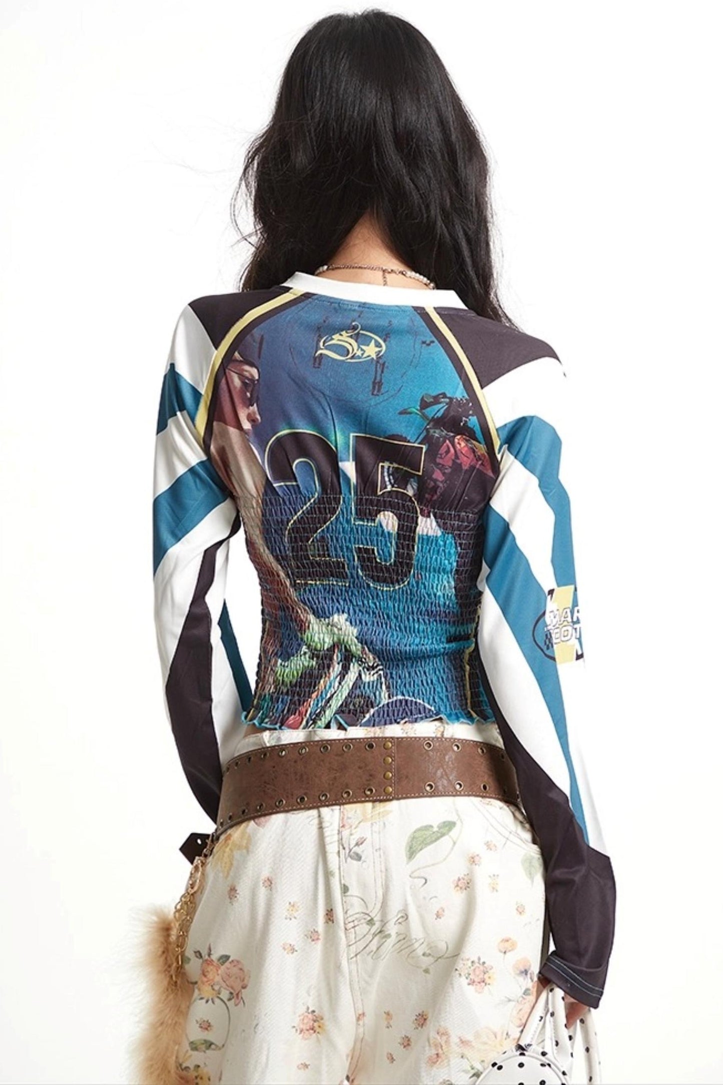 Vintage Pleated Jersey Long Sleeve T-Shirt