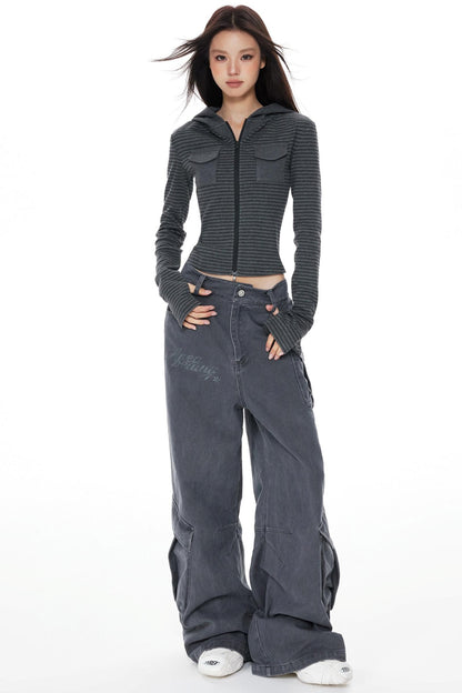 Slim Fit Cropped Hoodie Top