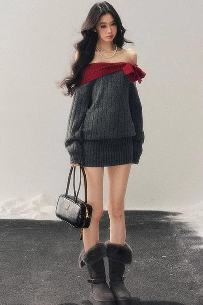 Off-Shoulder American Sweater Dress