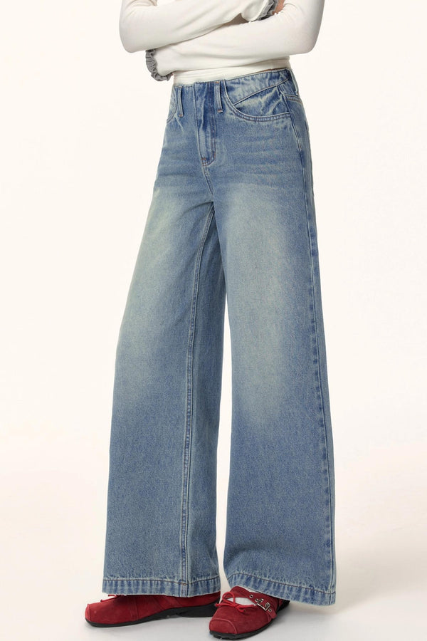 Washed Wide-Leg Winter Pants