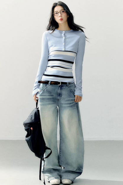 Conjunto de blusa de tirantes a rayas
