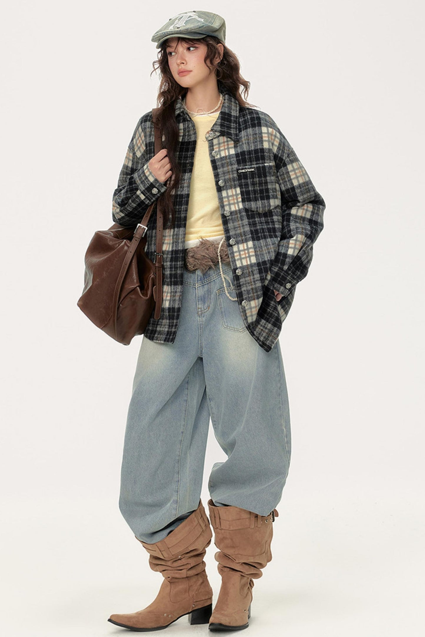 Chic Retro Plaid Collar Shirt