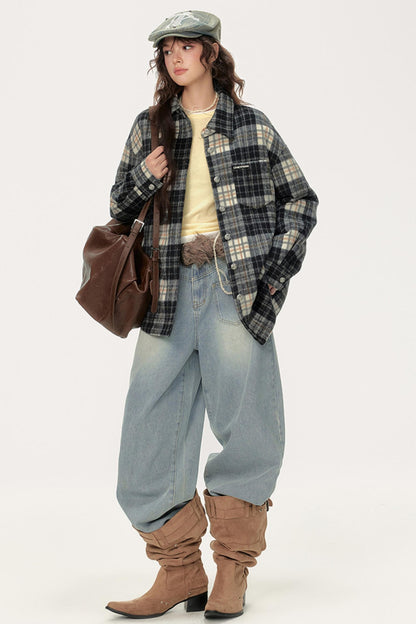 Chic Retro Plaid Collar Shirt