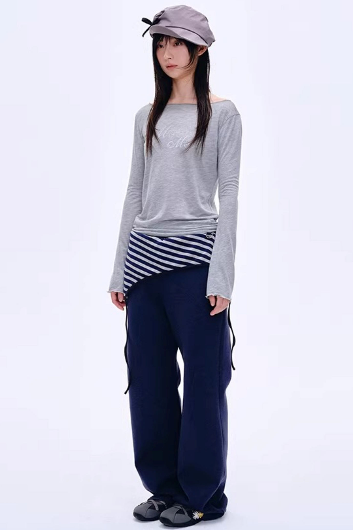 Color-Blocked Cotton Striped Pants