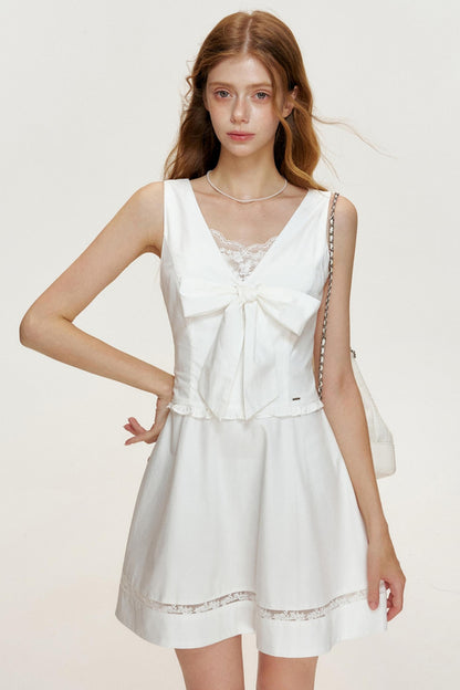 Romantic V-Neck Tencel Dress With Base Top Set-Up