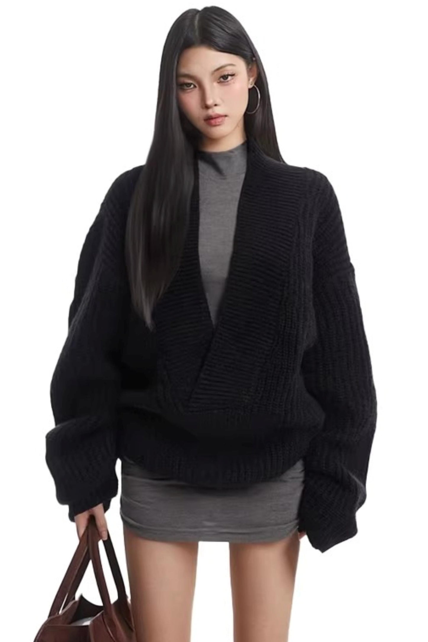 Knitted V Neck Cardigan Dress Set-Up