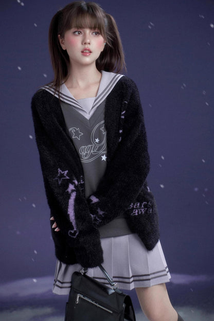 Black and Purple Graffiti Cardigan