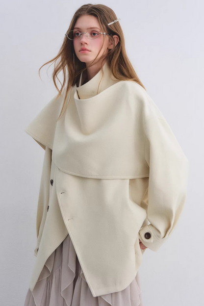 Wool Blend Shawl Collar Coat