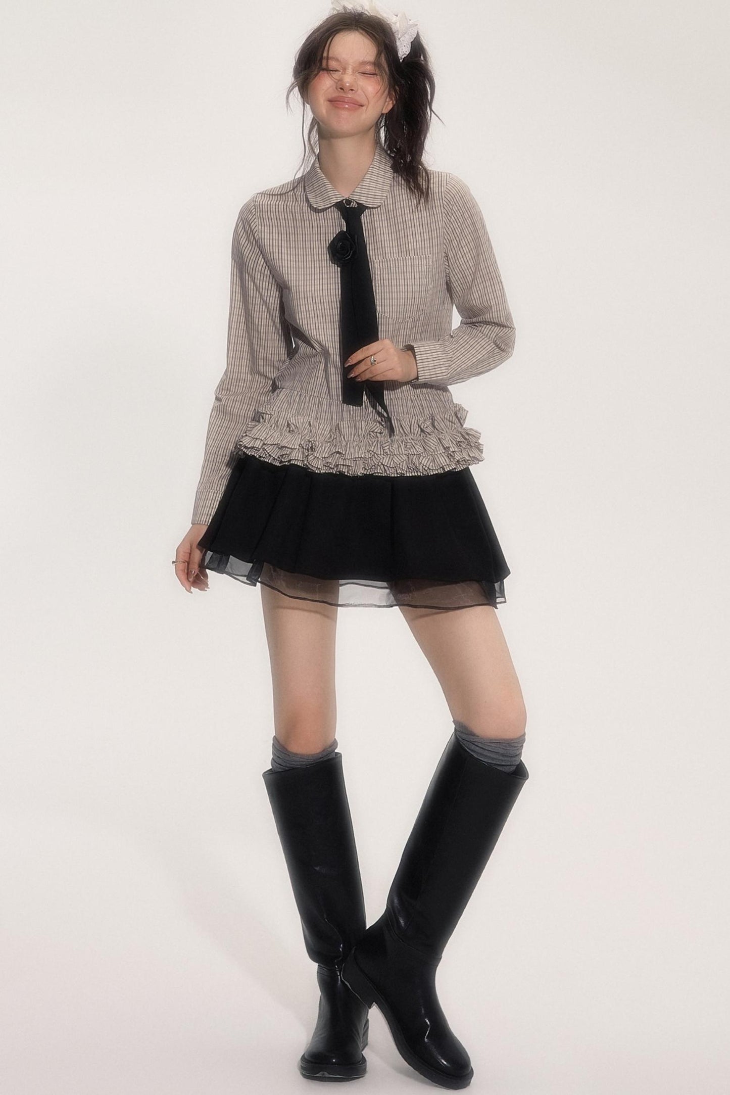 Suede Flower Bud Puffy Skirt