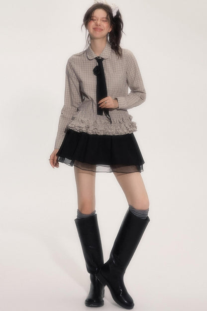 Suede Flower Bud Puffy Skirt