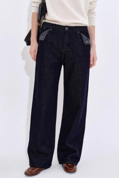 Yuppie Check Contrast Straight Jeans