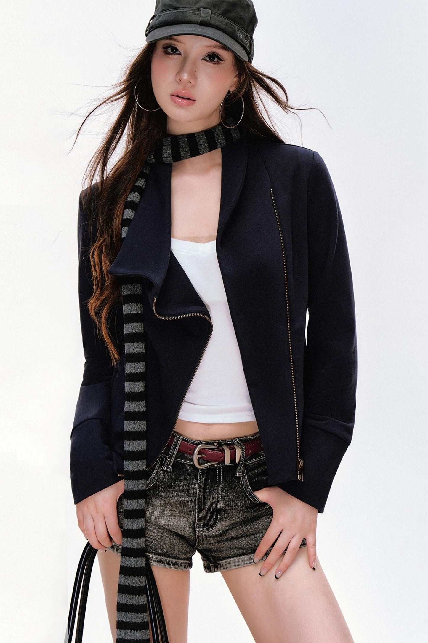 Lapel Diagonal Placket Short Jacket