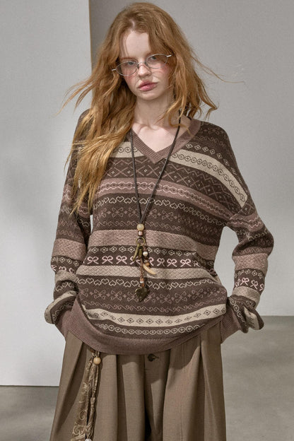 Fair Isle Jacquard V-Neck Sweater
