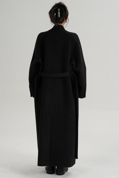 Diagonal Collar Woolen Long Coat