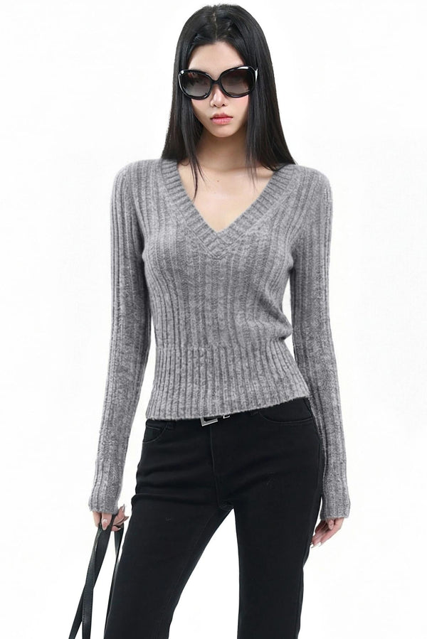 American Retro V Neck Knit Top