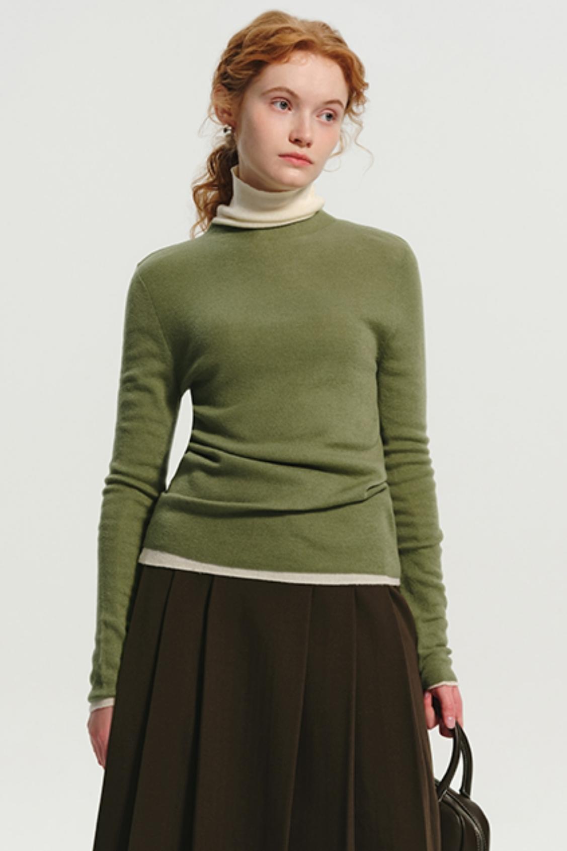 Wool Pile Collar Slim Knit Top