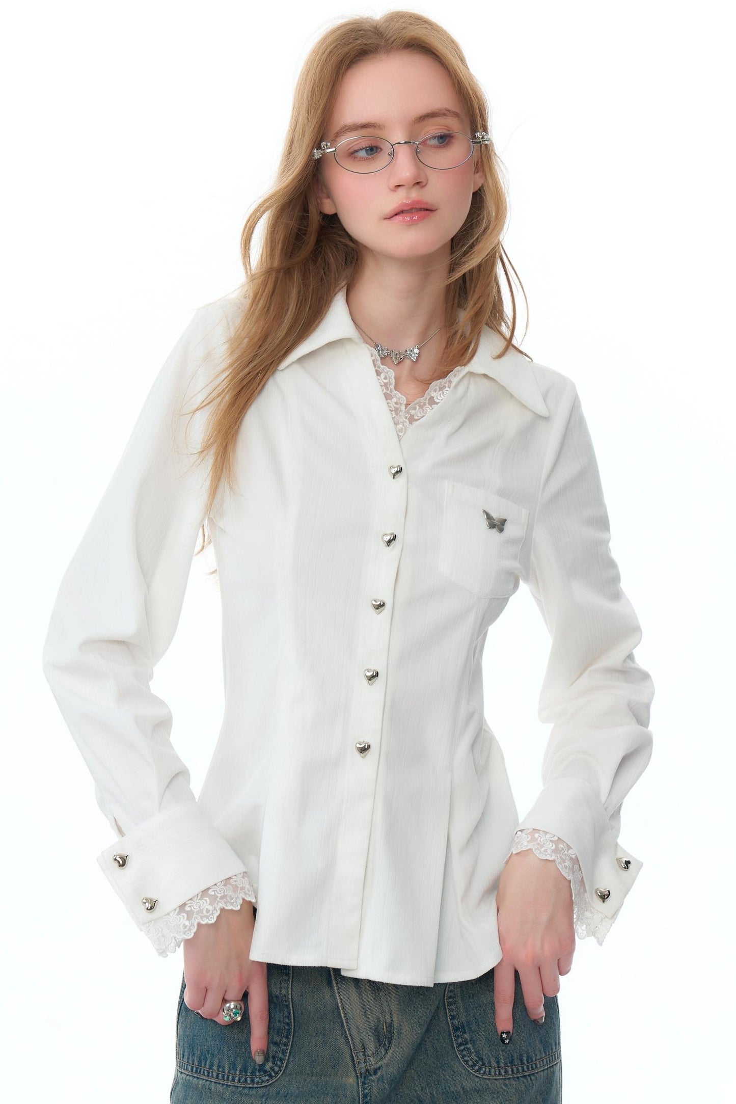 White Slim Lace Long-Sleeve Shirt