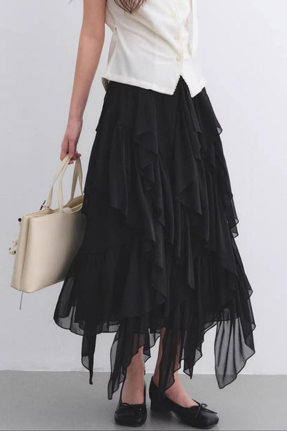 Irregular Ruffled Elastic Chiffon Skirt