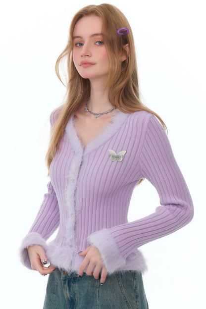 Slim Purple Knitted Cardigan Top