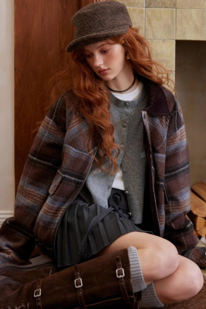Retro Plaid Lapel Woolen Jacket