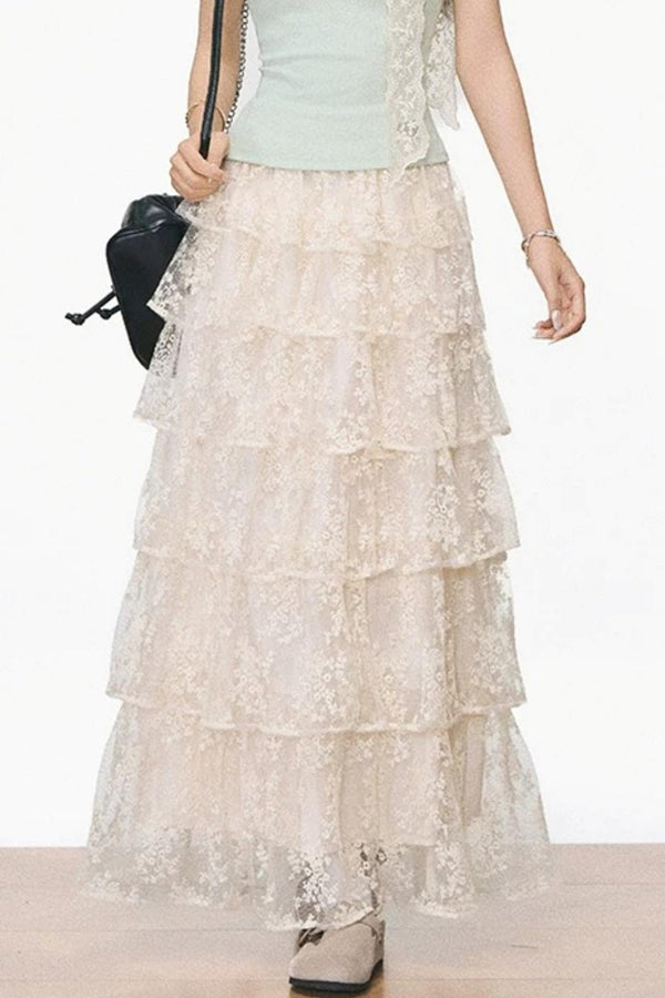 Conjunto coordinado de top y falda de encaje de punto