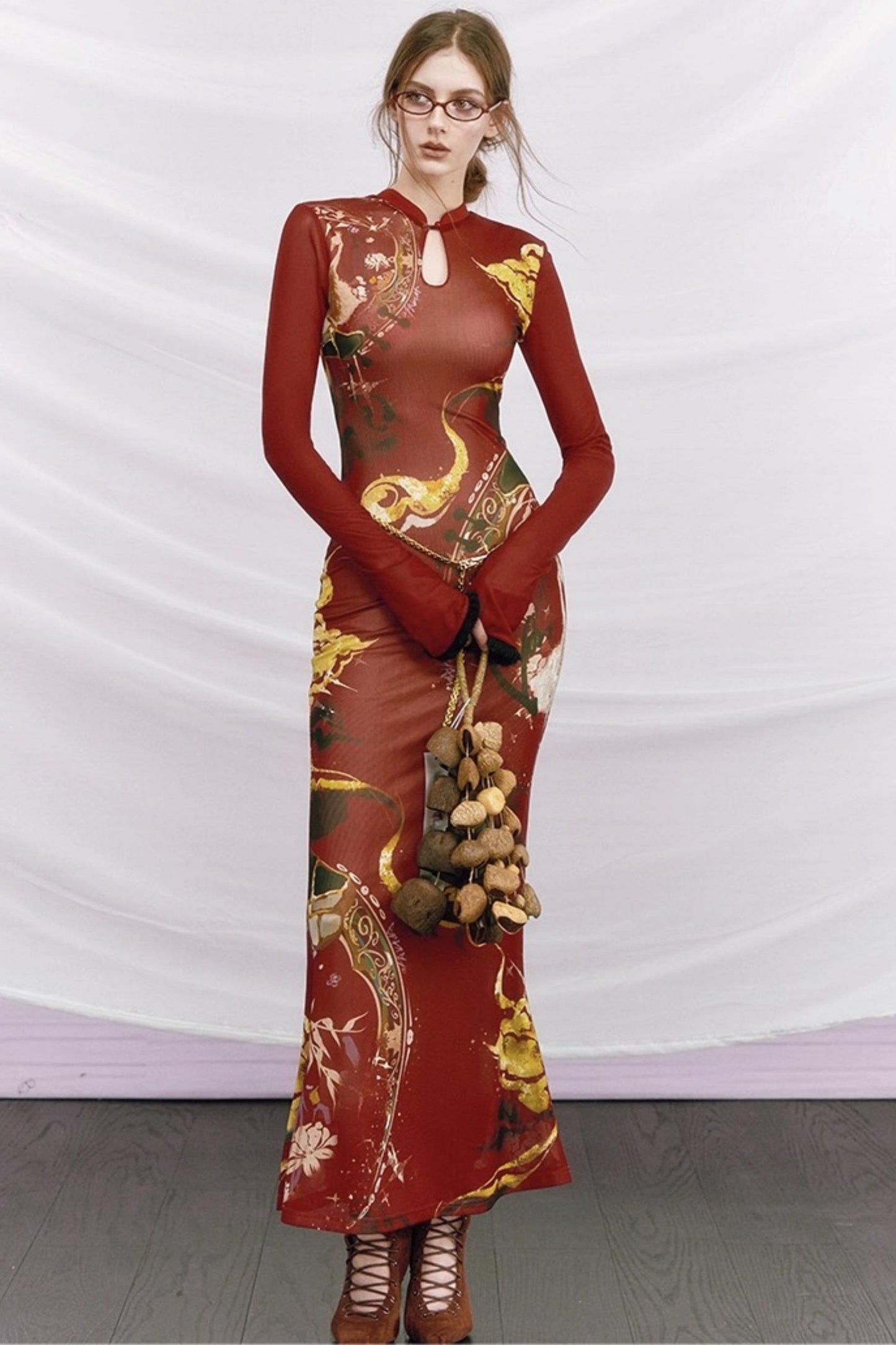 Hand-Painted Cheongsam Fishtail Dress