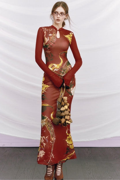 Hand-Painted Cheongsam Fishtail Dress