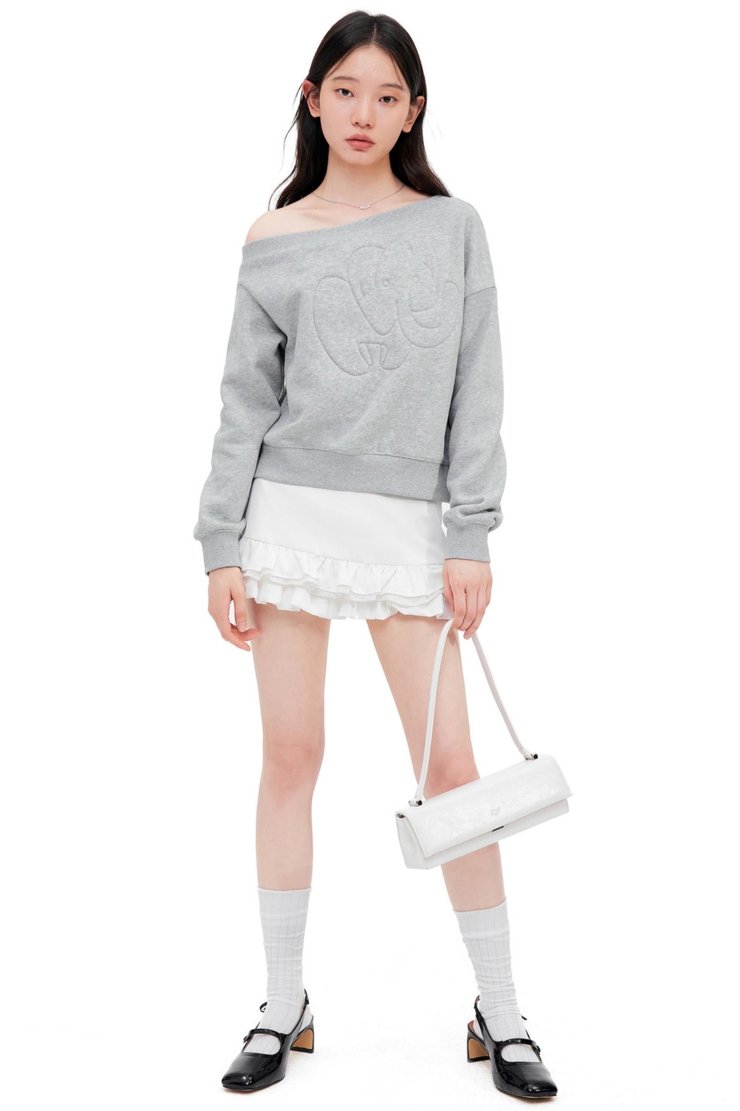 Slanted Shoulder Crew Neck Top