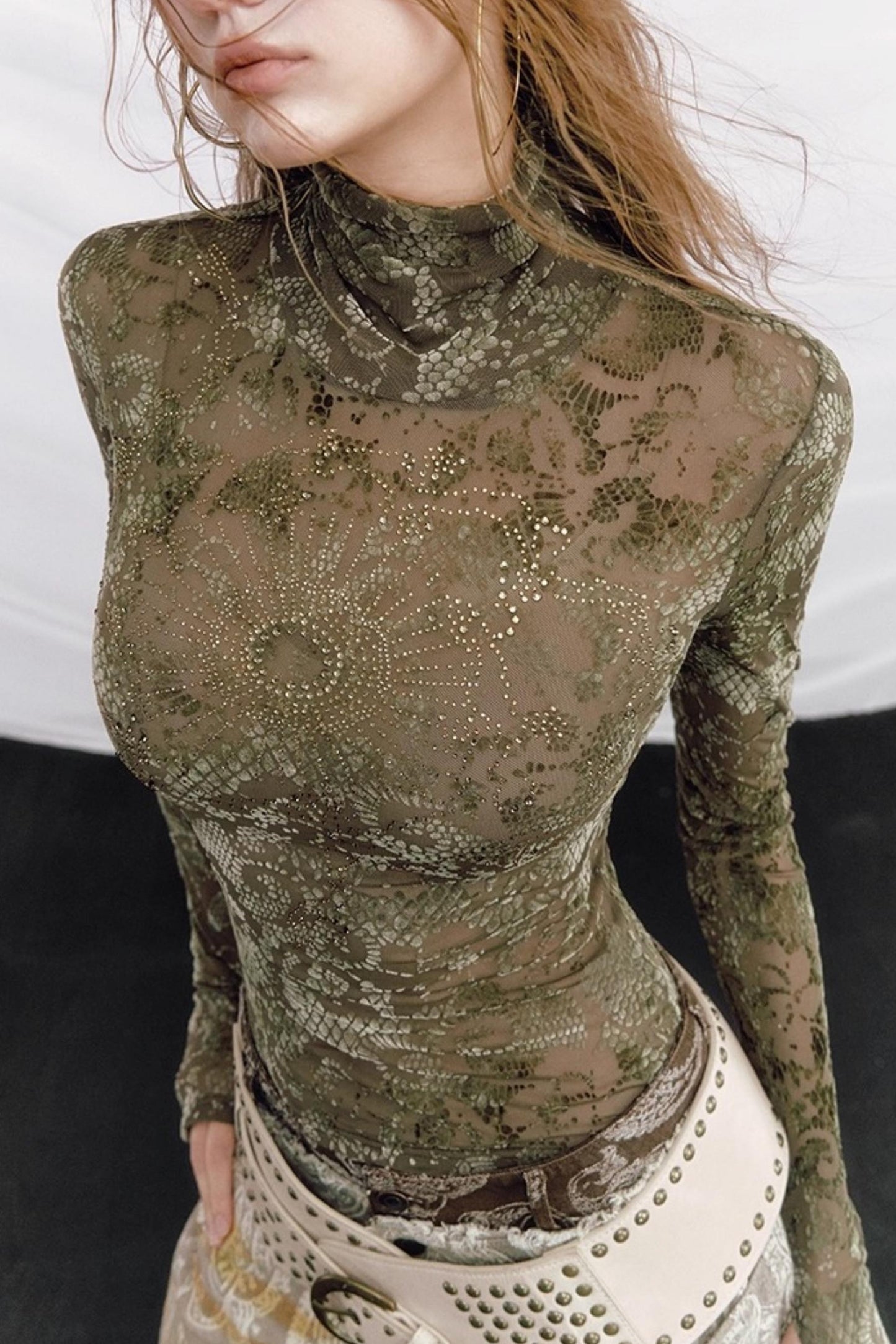 Rhinestone Velvet Jacquard Top