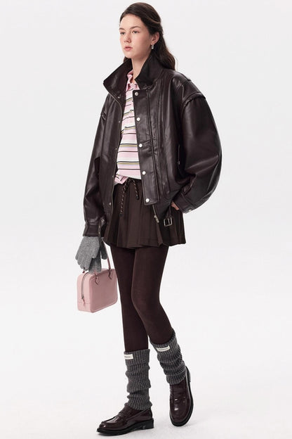 Autumn Chocolate Retro Leather Motorcycle Jacket