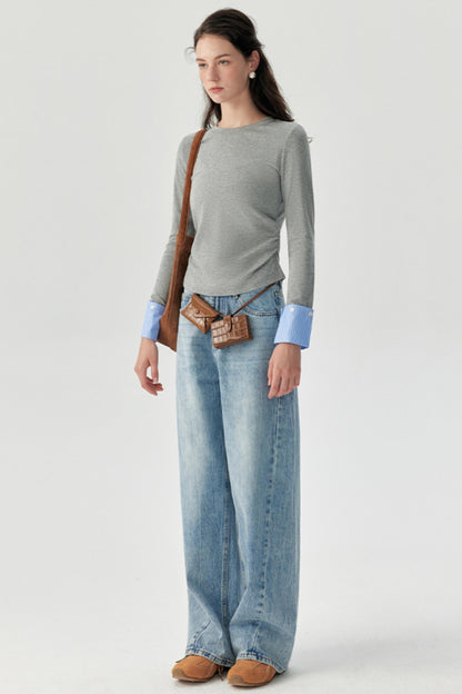 Gray Crew Neck Long Sleeve Top