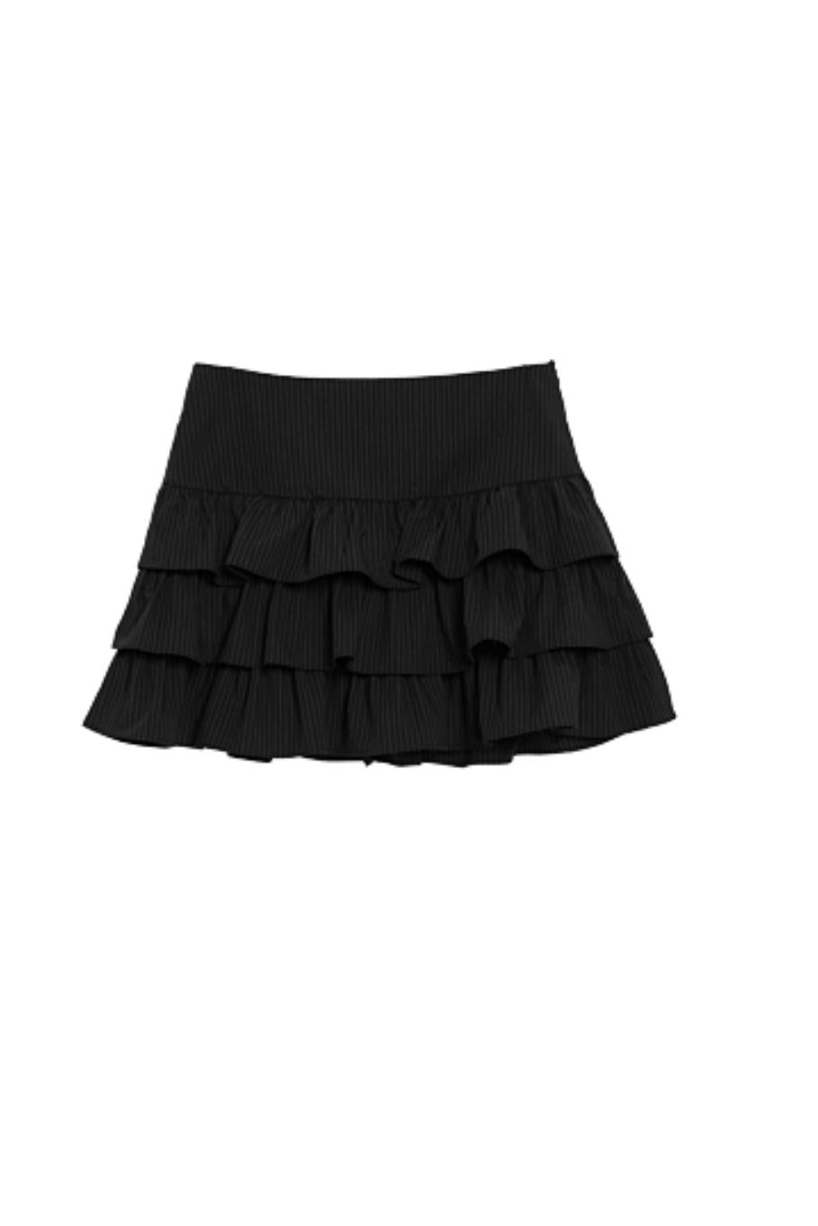 Black High Waist Mini Cake Skirt