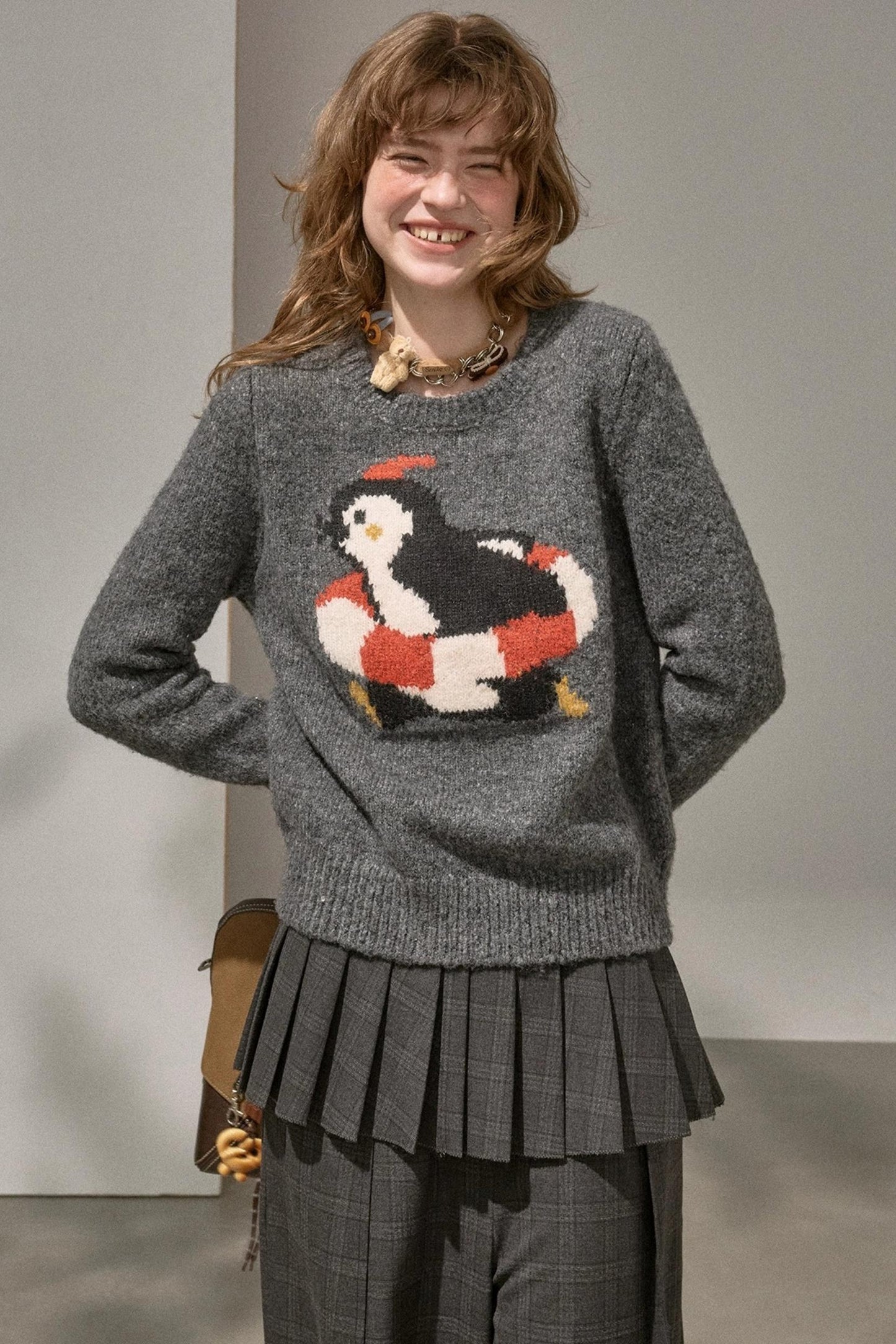Vintage Penguin Jacquard Crew Neck Sweater