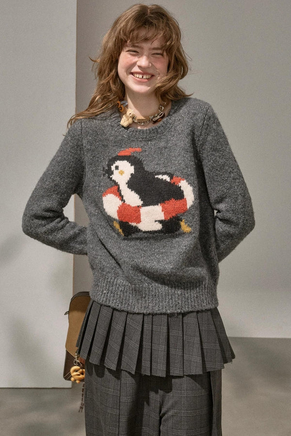 Vintage Penguin Jacquard Crew Neck Sweater