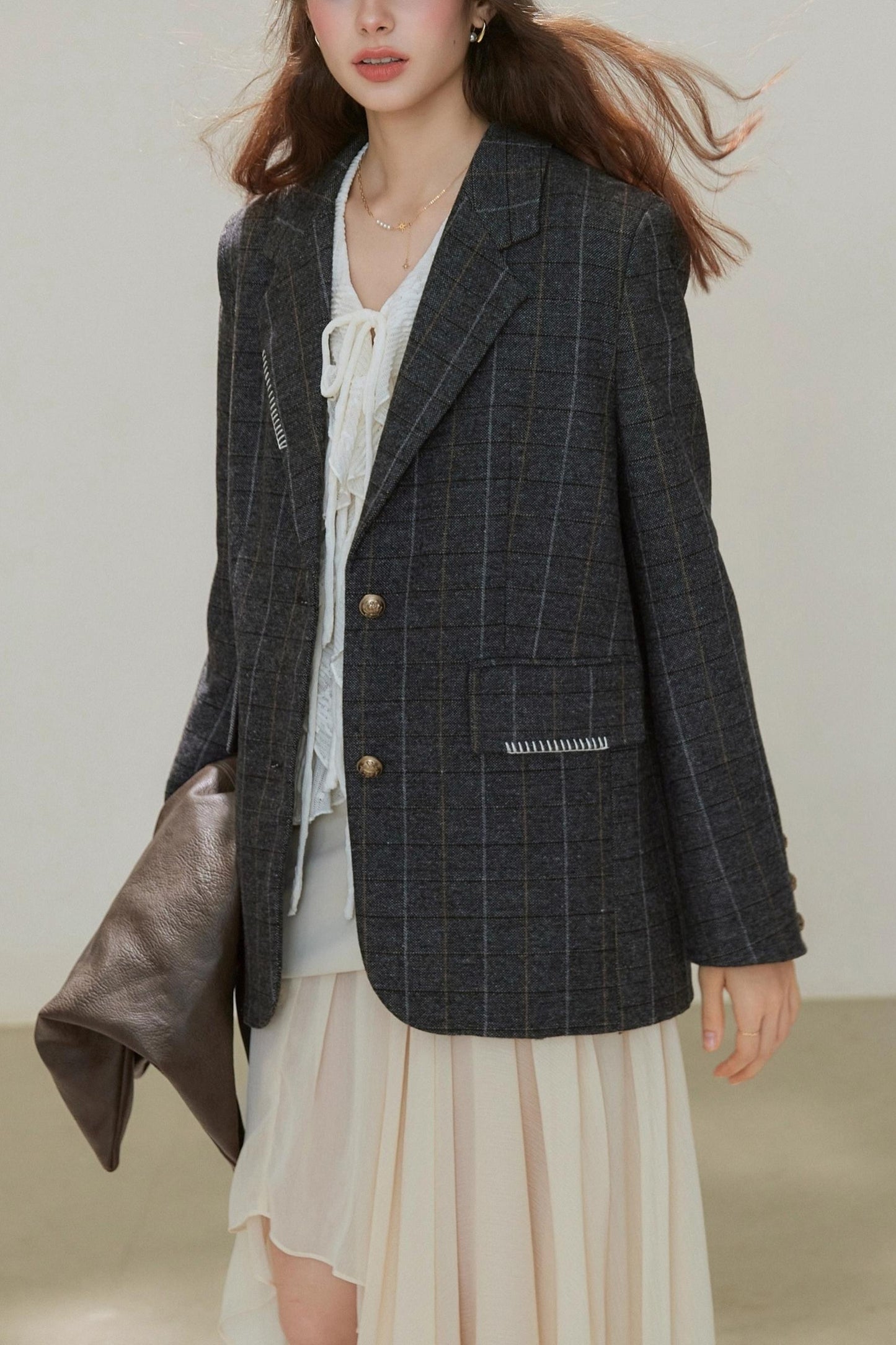 Autumn Wool Blend Plaid Blazer