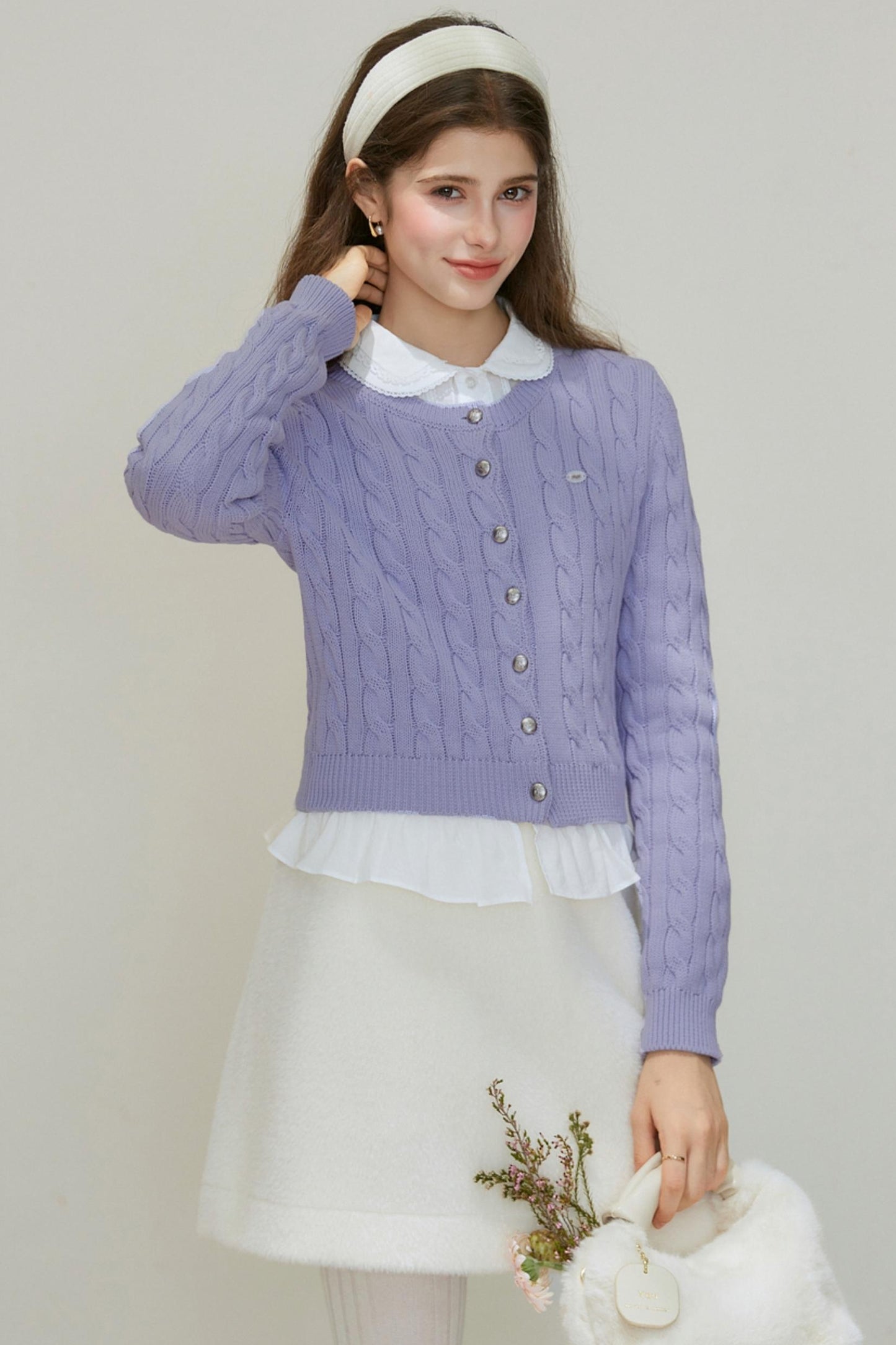 Crew-Neck Knitted Cardigan