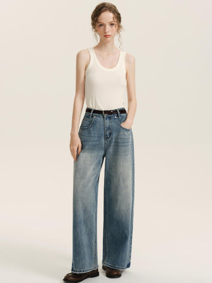 8.15 New Entrants 85% Off Light Blue Washed Jeans Spring and Autumn 2024 High-waisted Straight Casual Wide-leg Pants