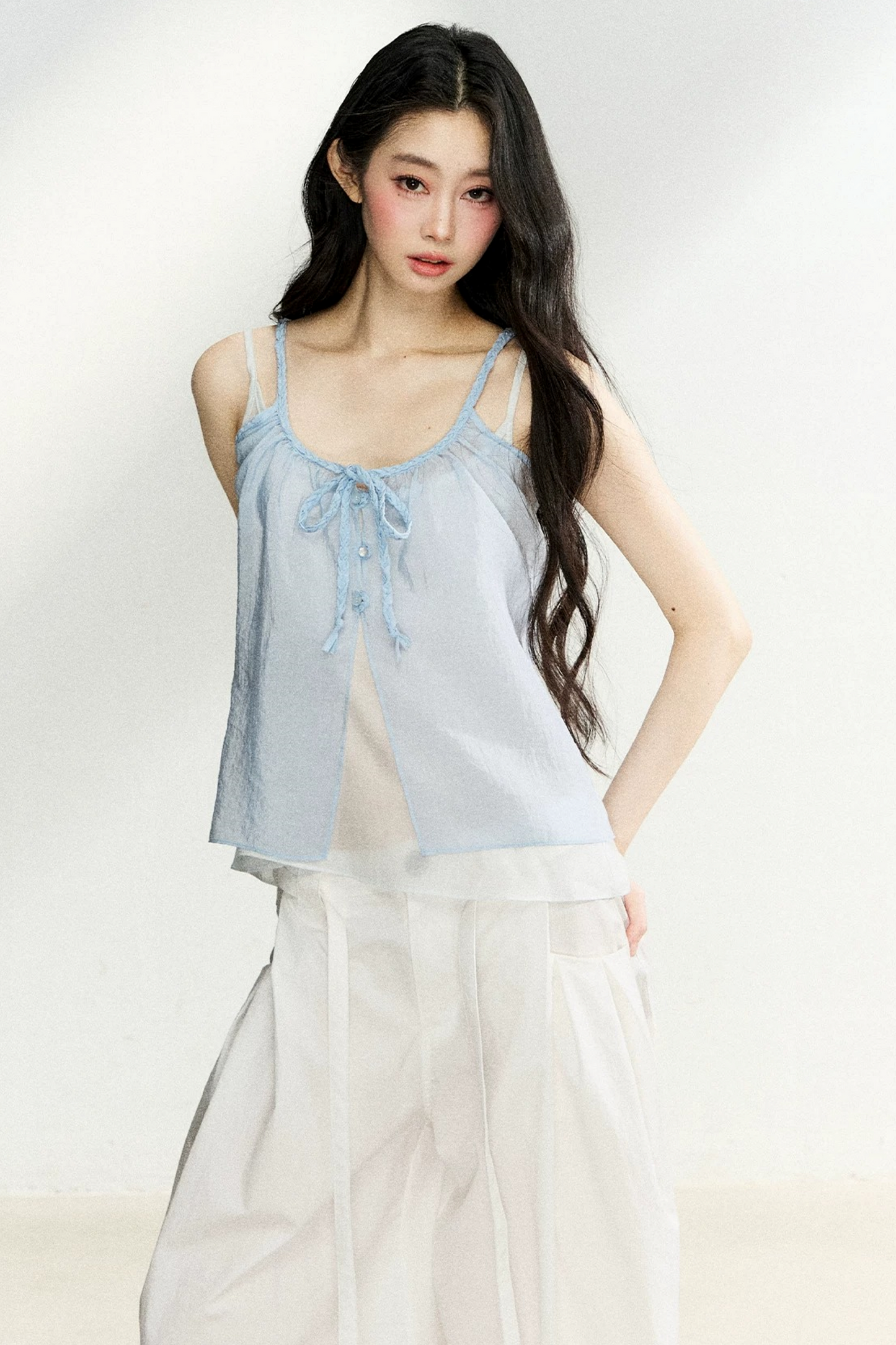 Lace-Up Sheer Cardigan Set-Up