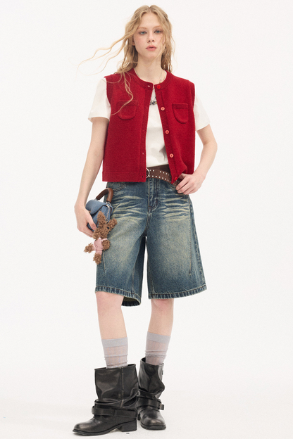 Rundhals Strickweste Cardigan