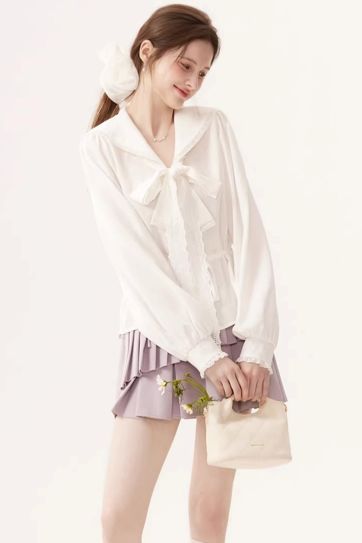 Lyocell Navy Collar Top