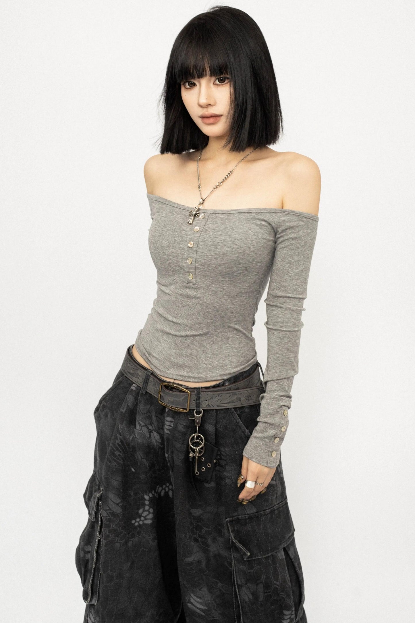 오프숄더 블랙 탑